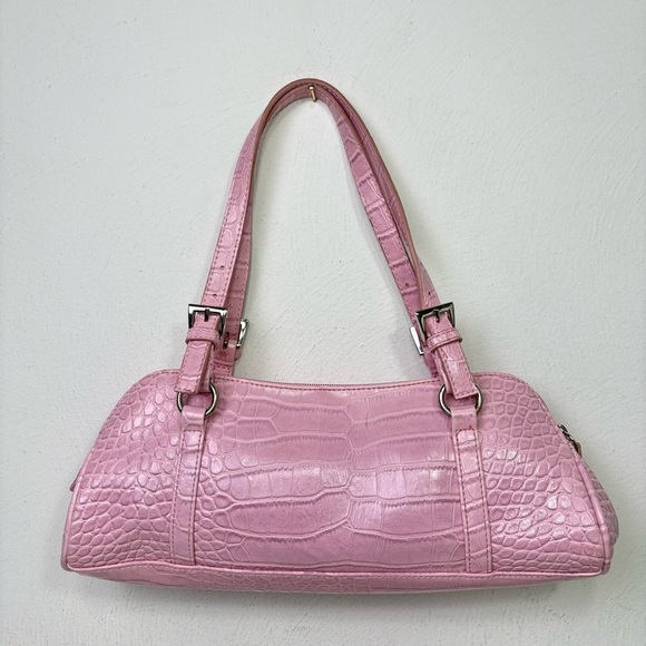 BISOU BISOU Pink Faux Croc Leather East West Baguette Y2K Shoulder Purse Bag - Picture 5 of 15